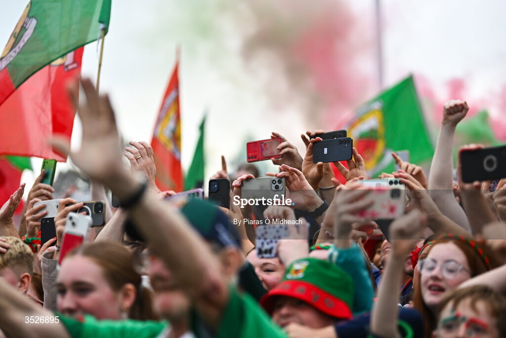 27 July 2026; Supporters during the homecoming celebrations of the All-Ireland Senior Football Champions at Hastings Insurance MacHale Park in Castlebar, Mayo. Photo by Piaras Ó Mídheach/Sportsfile
