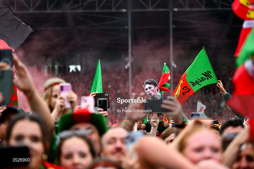 27 July 2026; Supporters during the homecoming celebrations of the All-Ireland Senior Football Champions at Hastings Insurance MacHale Park in Castlebar, Mayo. Photo by Piaras Ó Mídheach/Sportsfile