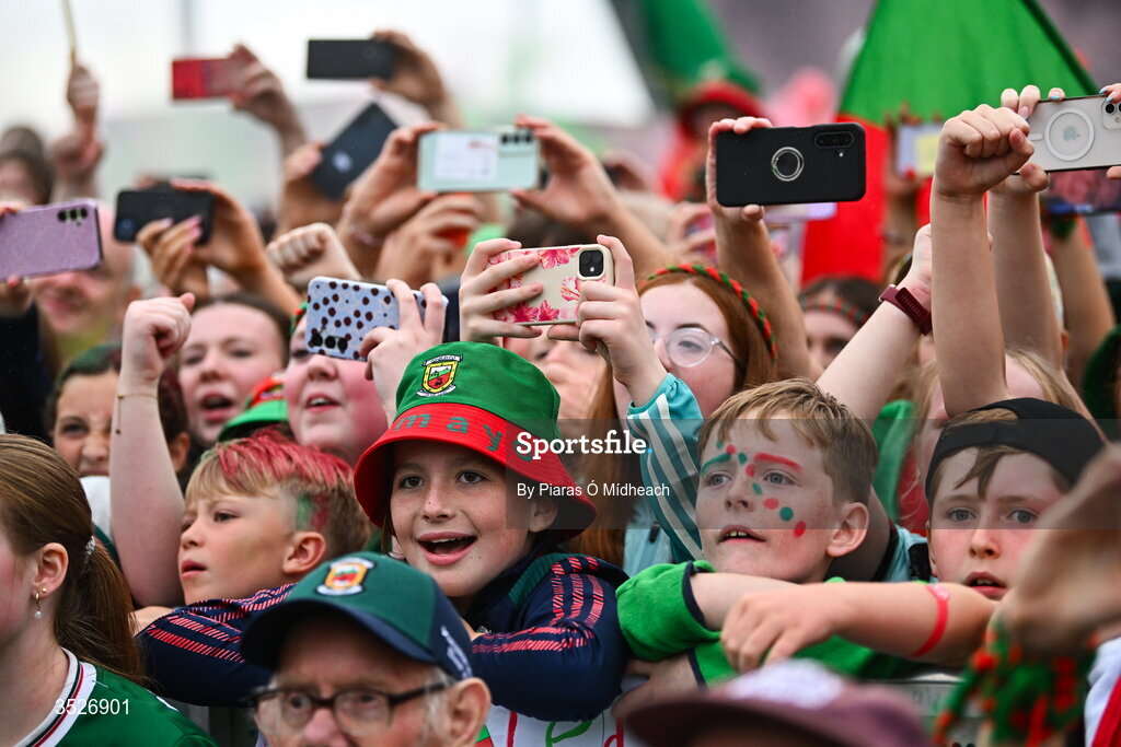 27 July 2026; Supporters during the homecoming celebrations of the All-Ireland Senior Football Champions at Hastings Insurance MacHale Park in Castlebar, Mayo. Photo by Piaras Ó Mídheach/Sportsfile