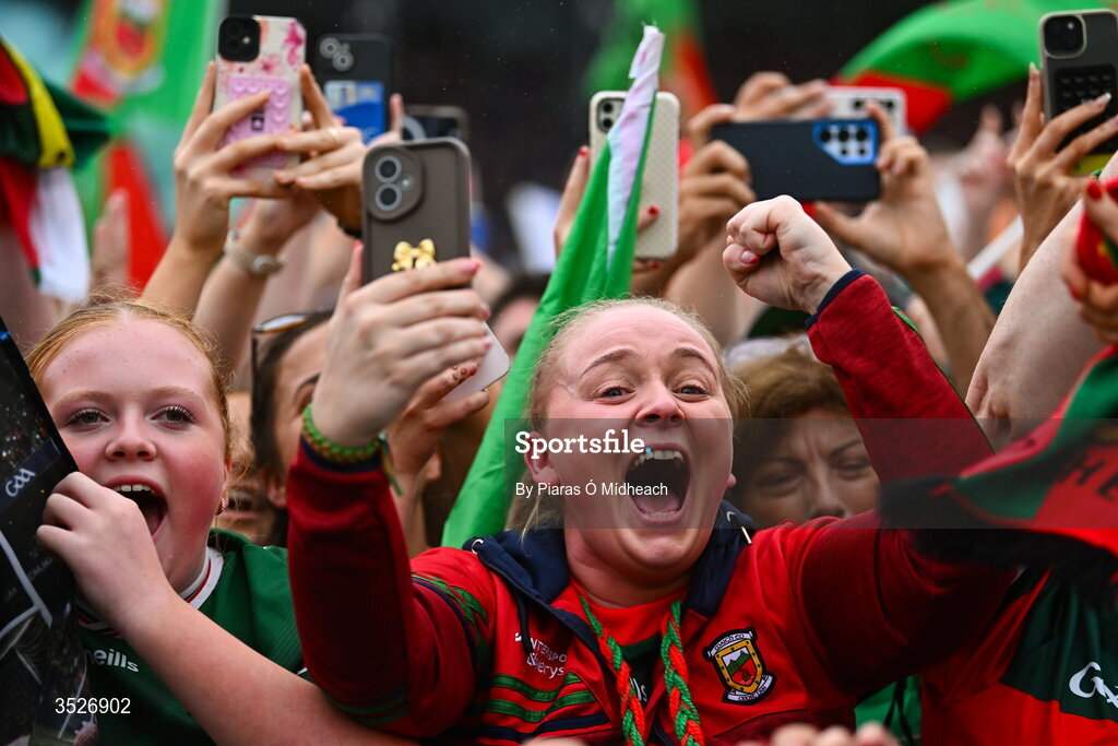 27 July 2026; Supporters during the homecoming celebrations of the All-Ireland Senior Football Champions at Hastings Insurance MacHale Park in Castlebar, Mayo. Photo by Piaras Ó Mídheach/Sportsfile
