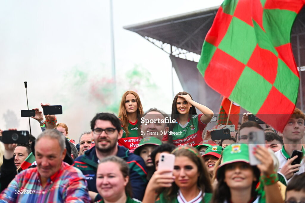 27 July 2026; Supporters during the homecoming celebrations of the All-Ireland Senior Football Champions at Hastings Insurance MacHale Park in Castlebar, Mayo. Photo by Piaras Ó Mídheach/Sportsfile