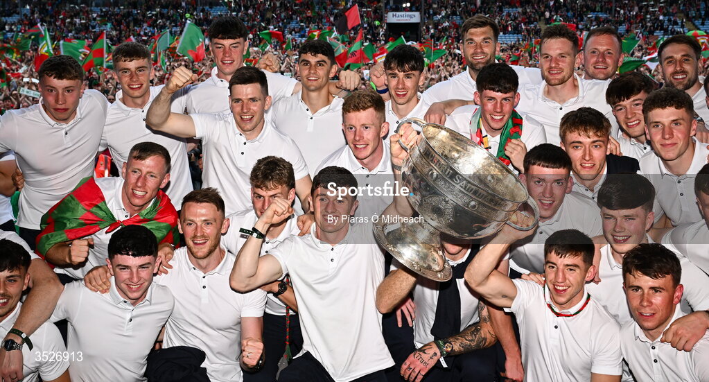 27 July 2026; Mayo players during the homecoming celebrations of the All-Ireland Senior Football Champions at Hastings Insurance MacHale Park in Castlebar, Mayo. Photo by Piaras Ó Mídheach/Sportsfile
