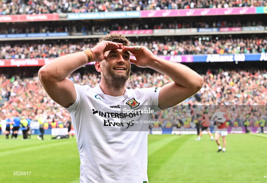 26 July 2026; Aidan O'Shea of Mayo celebrates after his side's victory in the GAA Football All-Ireland Senior Championship final match between Kerry and Mayo at Croke Park in Dublin. Photo by Piaras Ó Mídheach/Sportsfile