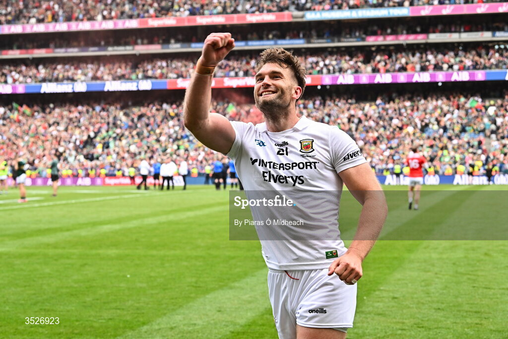 26 July 2026; Aidan O'Shea of Mayo celebrates after his side's victory in the GAA Football All-Ireland Senior Championship final match between Kerry and Mayo at Croke Park in Dublin. Photo by Piaras Ó Mídheach/Sportsfile