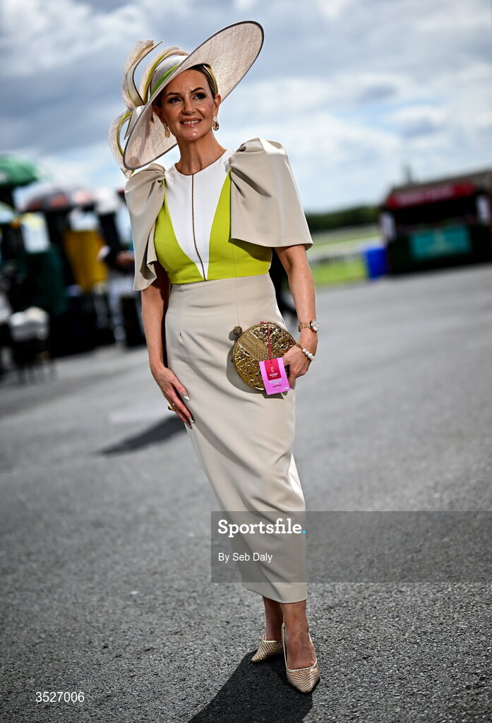 30 July 2026; Racegoer Sylvia Watson, from Letterkenny, Donegal, during day four of the Galway Races Summer Festival at Ballybrit Racecourse in Galway. Photo by Seb Daly/Sportsfile