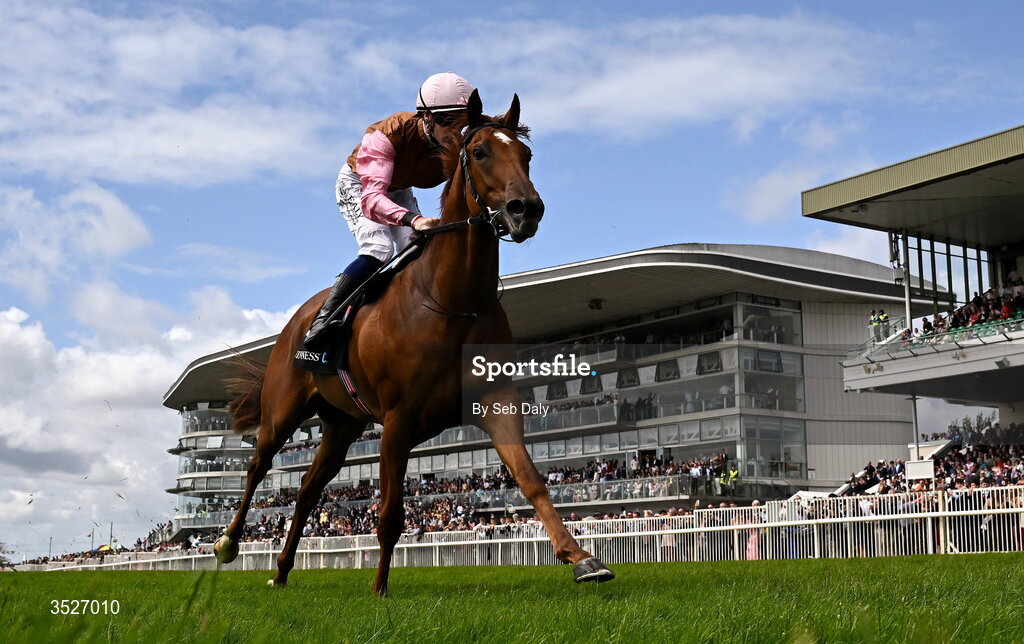 30 July 2026; Seven Nation Army, with Joey Sheridan up, on their way to winning the Guinness Irish EBF Nursery Handicap during day four of the Galway Races Summer Festival at Ballybrit Racecourse in Galway. Photo by Seb Daly/Sportsfile