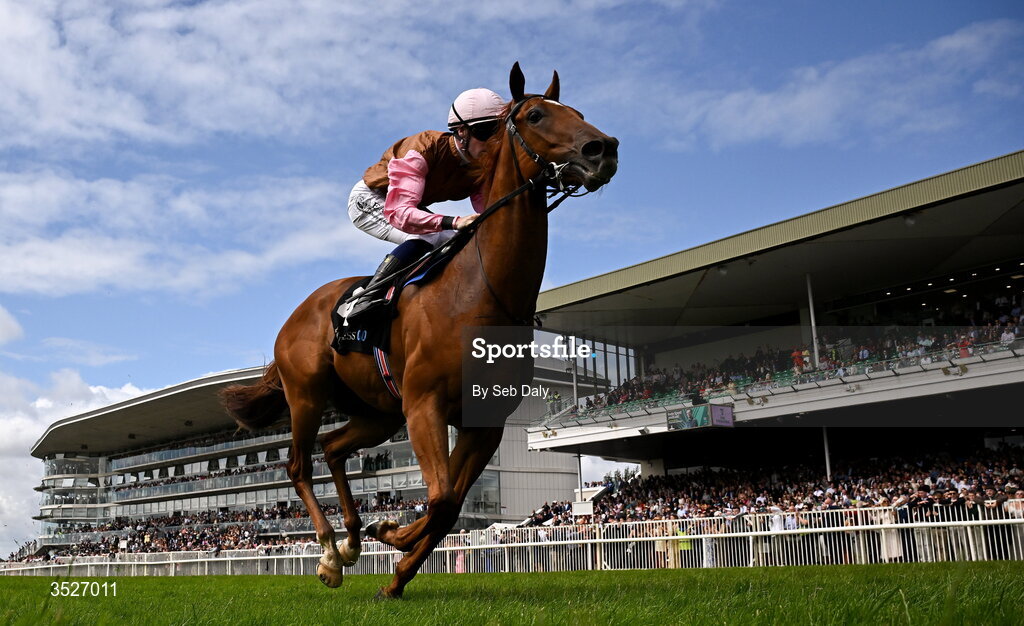 30 July 2026; Seven Nation Army, with Joey Sheridan up, on their way to winning the Guinness Irish EBF Nursery Handicap during day four of the Galway Races Summer Festival at Ballybrit Racecourse in Galway. Photo by Seb Daly/Sportsfile