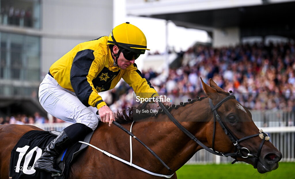 30 July 2026; Pivotal Attack, with Gary Carroll up, on their way to winning the Arthur Guinness Irish EBF Corrib Fillies Stake during day four of the Galway Races Summer Festival at Ballybrit Racecourse in Galway. Photo by Seb Daly/Sportsfile