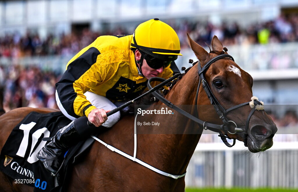 30 July 2026; Pivotal Attack, with Gary Carroll up, on their way to winning the Arthur Guinness Irish EBF Corrib Fillies Stake during day four of the Galway Races Summer Festival at Ballybrit Racecourse in Galway. Photo by Seb Daly/Sportsfile