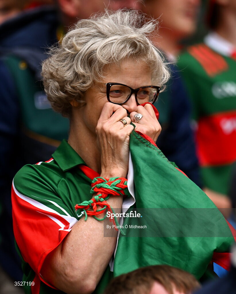 26 July 2026; A Mayo supporter during the GAA Football All-Ireland Senior Championship final match between Kerry and Mayo at Croke Park in Dublin. Photo by Piaras Ó Mídheach/Sportsfile
