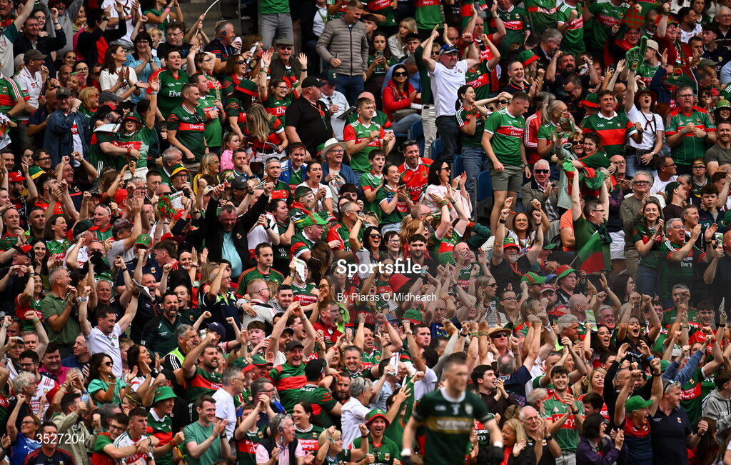 26 July 2026; Mayo supporters during the GAA Football All-Ireland Senior Championship final match between Kerry and Mayo at Croke Park in Dublin. Photo by Piaras Ó Mídheach/Sportsfile
