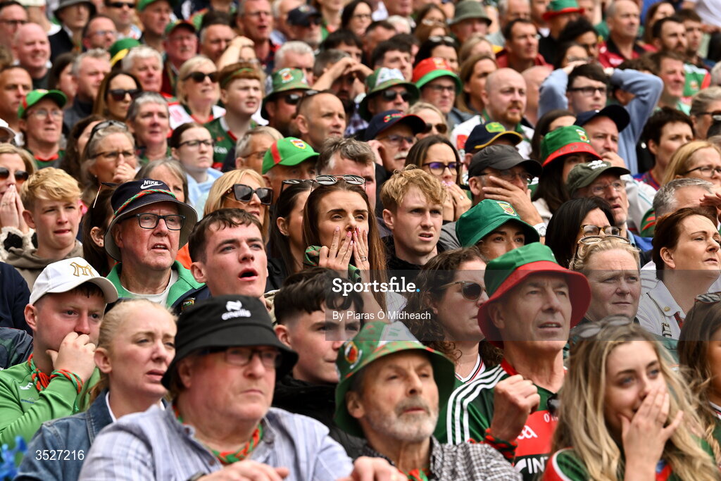 26 July 2026; Mayo supporters during the GAA Football All-Ireland Senior Championship final match between Kerry and Mayo at Croke Park in Dublin. Photo by Piaras Ó Mídheach/Sportsfile
