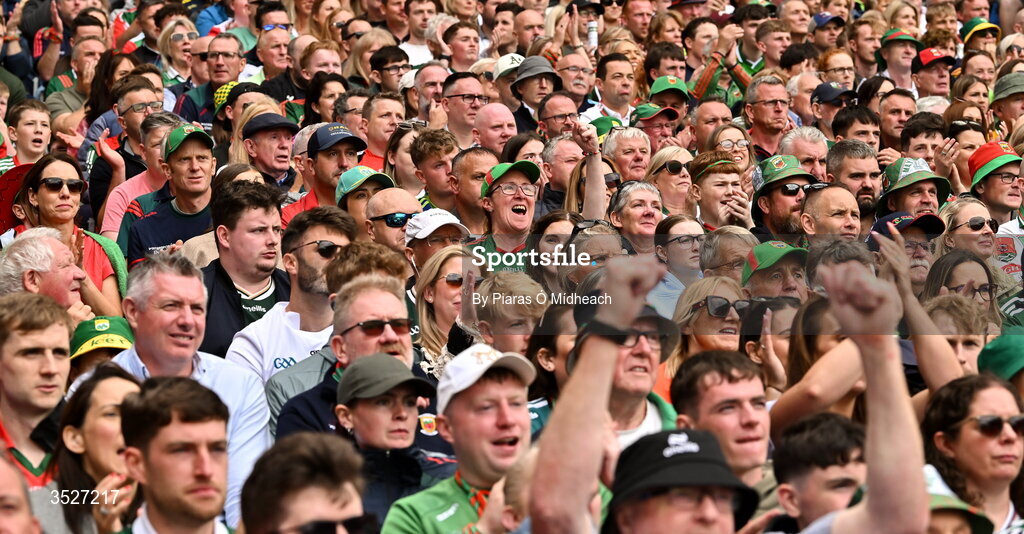 26 July 2026; Mayo supporters during the GAA Football All-Ireland Senior Championship final match between Kerry and Mayo at Croke Park in Dublin. Photo by Piaras Ó Mídheach/Sportsfile