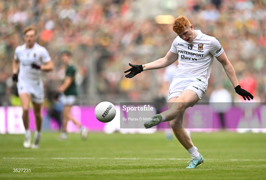 26 July 2026; Darragh Beirne of Mayo during the GAA Football All-Ireland Senior Championship final match between Kerry and Mayo at Croke Park in Dublin. Photo by Piaras Ó Mídheach/Sportsfile