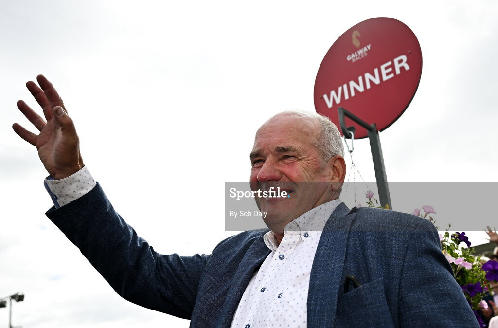 30 July 2026; Trainer Tony Martin celebrates after sending out Putapoundinthejar to win the Guinness Galway Hurdle Handicap during day four of the Galway Races Summer Festival at Ballybrit Racecourse in Galway. Photo by Seb Daly/Sportsfile