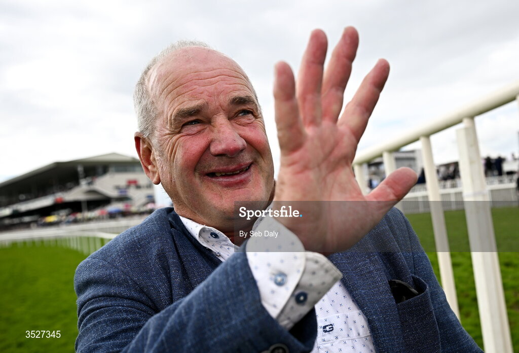 30 July 2026; Trainer Tony Martin celebrates after sending out Putapoundinthejar to win the Guinness Galway Hurdle Handicap during day four of the Galway Races Summer Festival at Ballybrit Racecourse in Galway. Photo by Seb Daly/Sportsfile