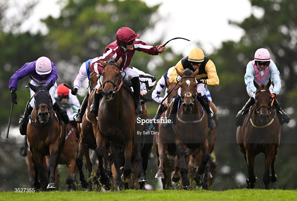30 July 2026; Jockey Daniel King celebrates on Putapoundinthejar as they cross the line to win the Guinness Galway Hurdle Handicap during day four of the Galway Races Summer Festival at Ballybrit Racecourse in Galway. Photo by Seb Daly/Sportsfile