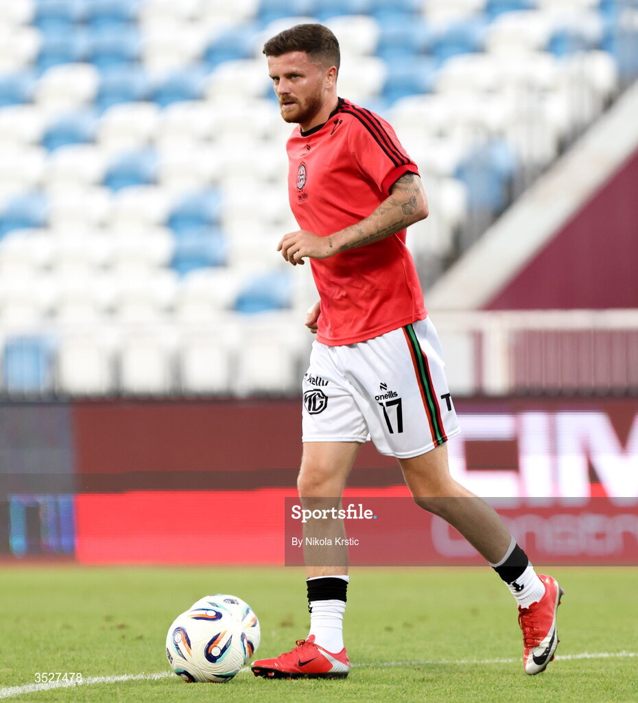 30 July 2026; Adam McDonnell of Bohemians before the UEFA Conference League Second Qualifying Round second leg match between Ballkani and Bohemians at Fadil Vokrri Stadium in Pristina, Kosovo. Photo by Nikola Krstic/Sportsfile