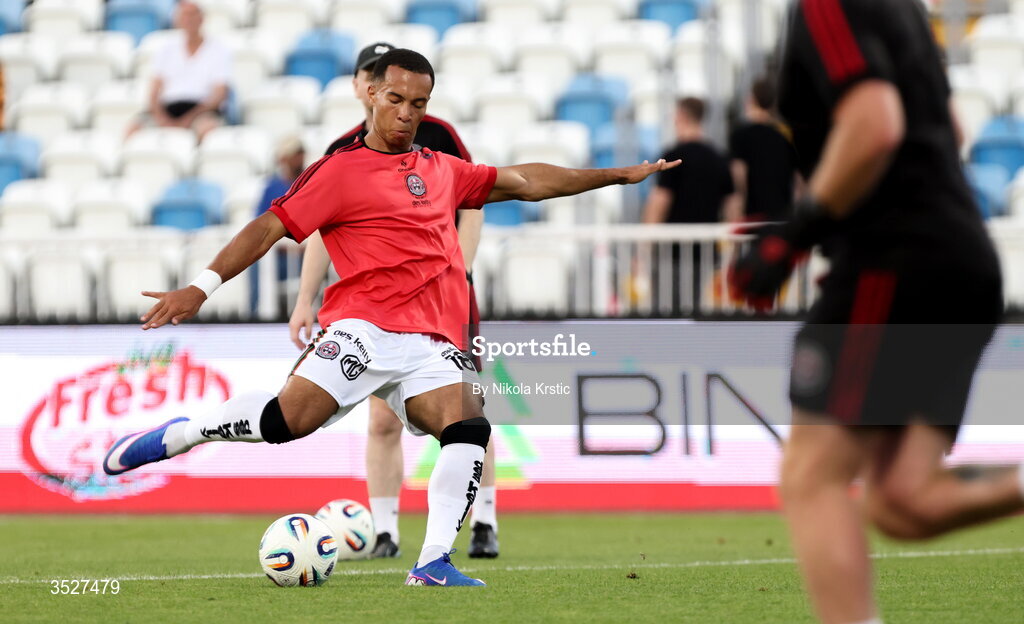 30 July 2026; Douglas James-Taylor of Bohemians before the UEFA Conference League Second Qualifying Round second leg match between Ballkani and Bohemians at Fadil Vokrri Stadium in Pristina, Kosovo. Photo by Nikola Krstic/Sportsfile