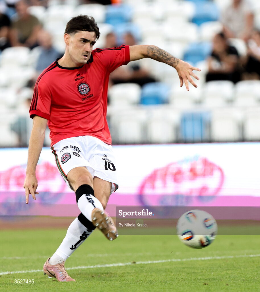 30 July 2026; Dawson Devoy of Bohemians during the UEFA Conference League Second Qualifying Round second leg match between Ballkani and Bohemians at Fadil Vokrri Stadium in Pristina, Kosovo. Photo by Nikola Krstic/Sportsfile