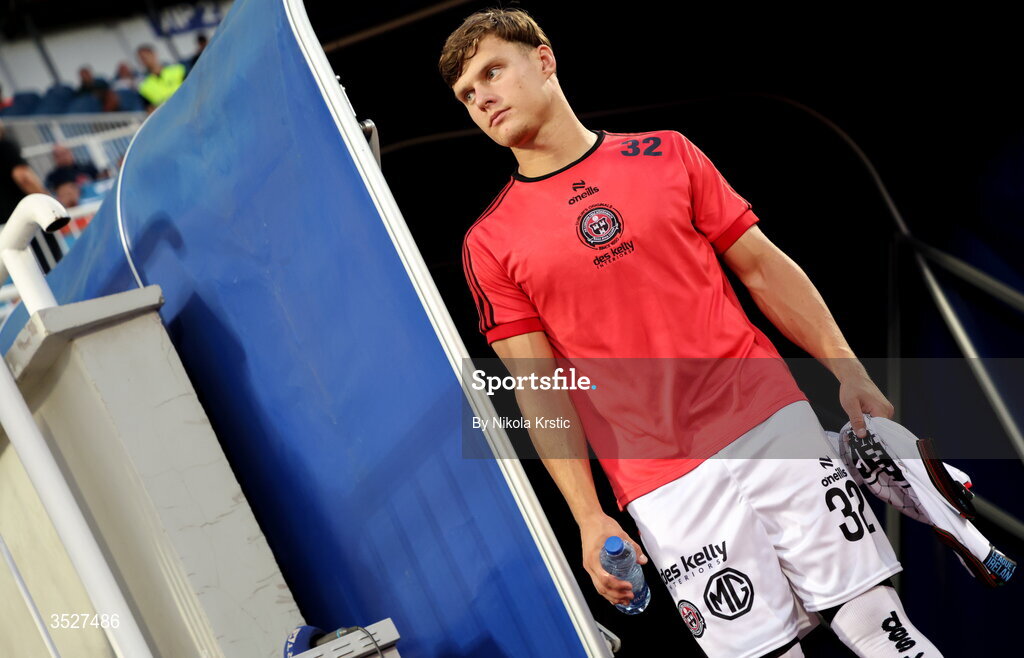 30 July 2026; Markuss Strods of Bohemians before the UEFA Conference League Second Qualifying Round second leg match between Ballkani and Bohemians at Fadil Vokrri Stadium in Pristina, Kosovo. Photo by Nikola Krstic/Sportsfile