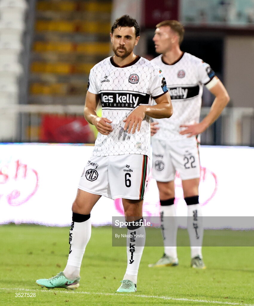 30 July 2026; Jordan Flores of Bohemians during the UEFA Conference League Second Qualifying Round second leg match between Ballkani and Bohemians at Fadil Vokrri Stadium in Pristina, Kosovo. Photo by Nikola Krstic/Sportsfile