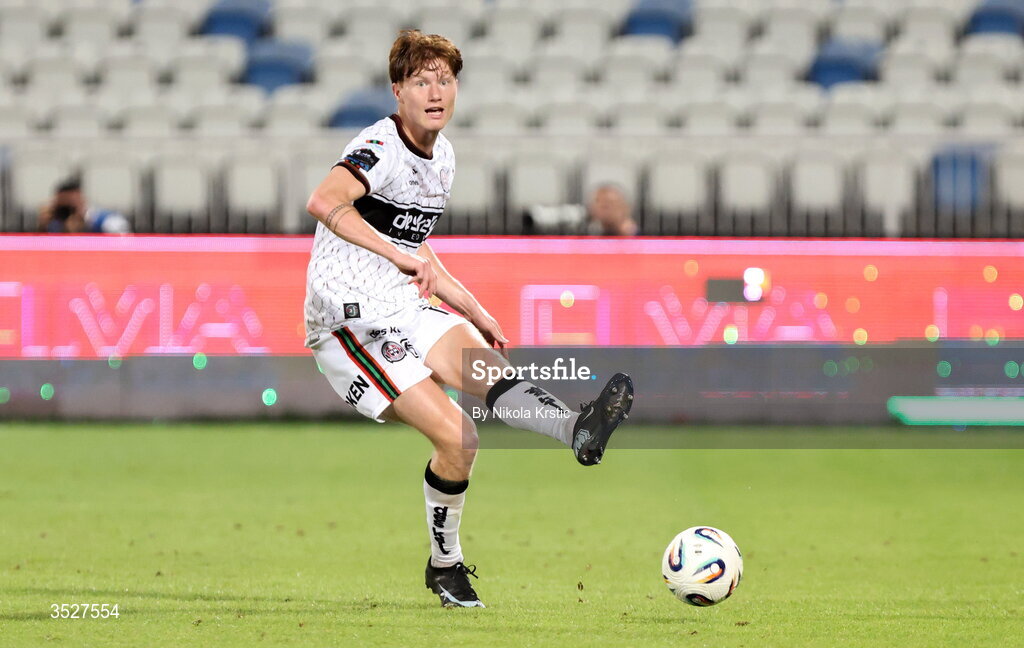 30 July 2026; Senan Mullen of Bohemians during the UEFA Conference League Second Qualifying Round second leg match between Ballkani and Bohemians at Fadil Vokrri Stadium in Pristina, Kosovo. Photo by Nikola Krstic/Sportsfile