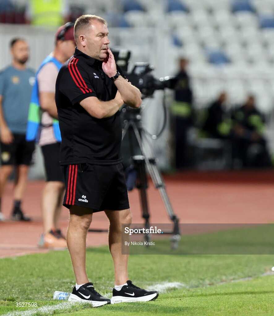 30 July 2026; Bohemians manager Alan Reynolds during the UEFA Conference League Second Qualifying Round second leg match between Ballkani and Bohemians at Fadil Vokrri Stadium in Pristina, Kosovo. Photo by Nikola Krstic/Sportsfile