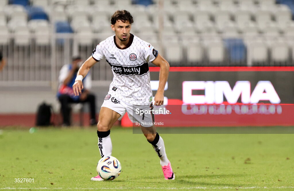 30 July 2026; Connor Parsons of Bohemians during the UEFA Conference League Second Qualifying Round second leg match between Ballkani and Bohemians at Fadil Vokrri Stadium in Pristina, Kosovo. Photo by Nikola Krstic/Sportsfile