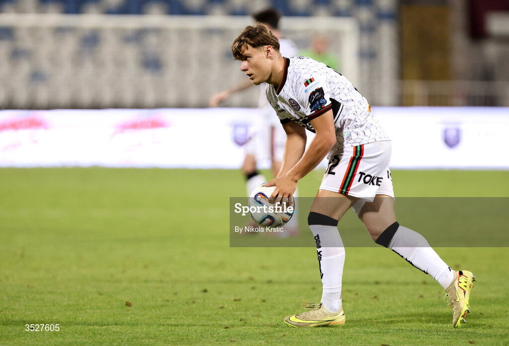 30 July 2026; Markuss Strods of Bohemians during the UEFA Conference League Second Qualifying Round second leg match between Ballkani and Bohemians at Fadil Vokrri Stadium in Pristina, Kosovo. Photo by Nikola Krstic/Sportsfile