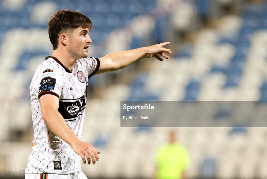 30 July 2026; Colm Whelan of Bohemians reacts during the UEFA Conference League Second Qualifying Round second leg match between Ballkani and Bohemians at Fadil Vokrri Stadium in Pristina, Kosovo. Photo by Nikola Krstic/Sportsfile