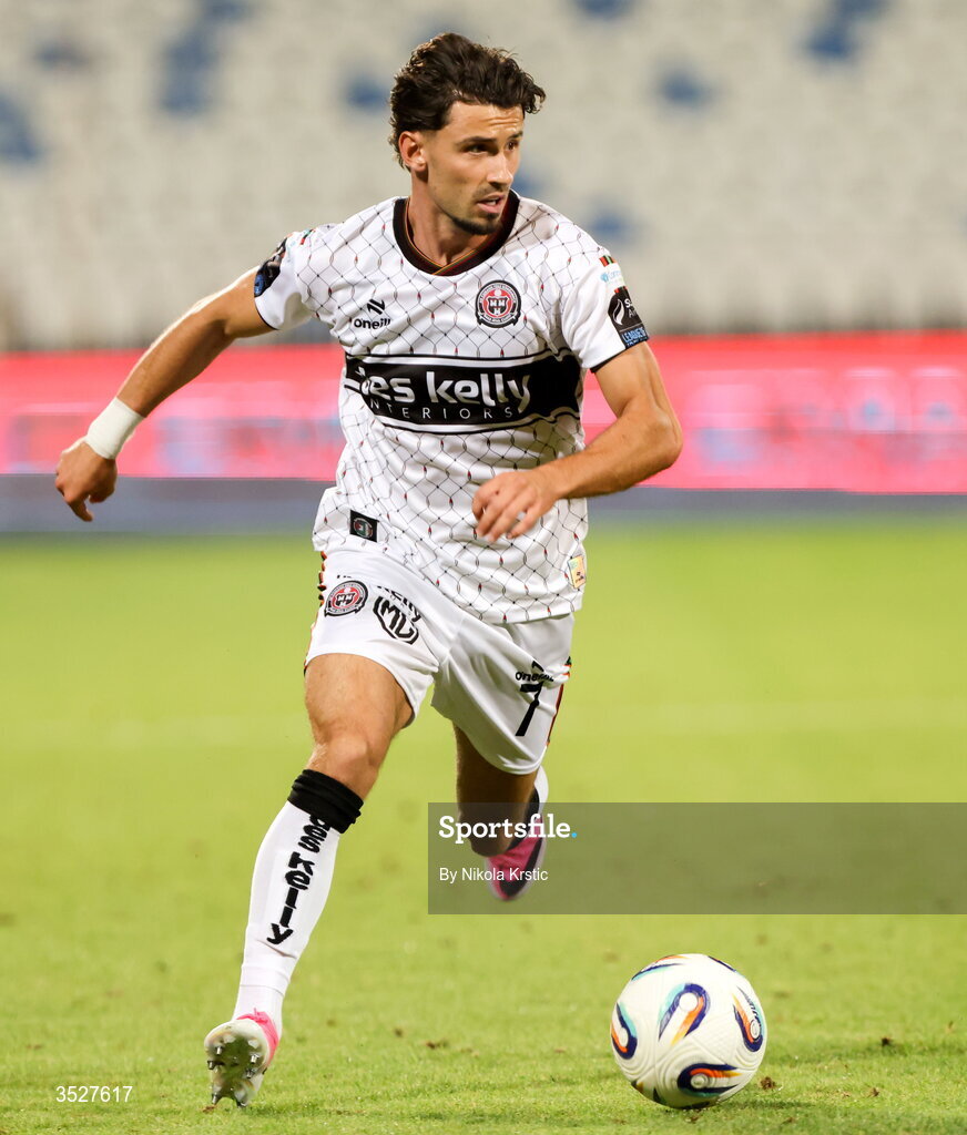 30 July 2026; Connor Parsons of Bohemians during the UEFA Conference League Second Qualifying Round second leg match between Ballkani and Bohemians at Fadil Vokrri Stadium in Pristina, Kosovo. Photo by Nikola Krstic/Sportsfile