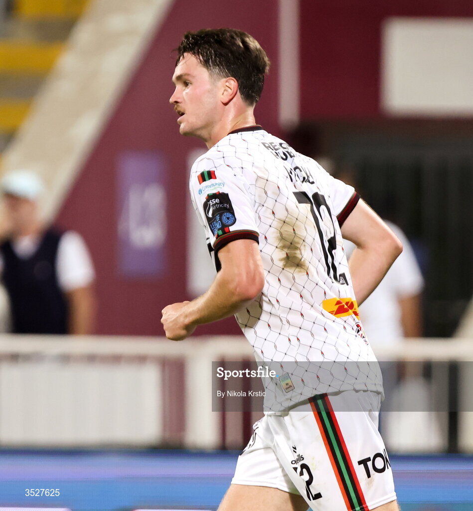 30 July 2026; Patrick Hickey of Bohemians, left, celebrates after scoring his side's second goal during the UEFA Conference League Second Qualifying Round second leg match between Ballkani and Bohemians at Fadil Vokrri Stadium in Pristina, Kosovo. Photo by Nikola Krstic/Sportsfile
