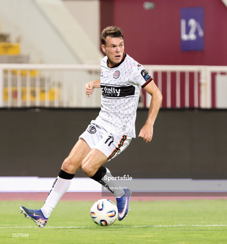 30 July 2026; Dayle Rooney of Bohemians during the UEFA Conference League Second Qualifying Round second leg match between Ballkani and Bohemians at Fadil Vokrri Stadium in Pristina, Kosovo. Photo by Nikola Krstic/Sportsfile