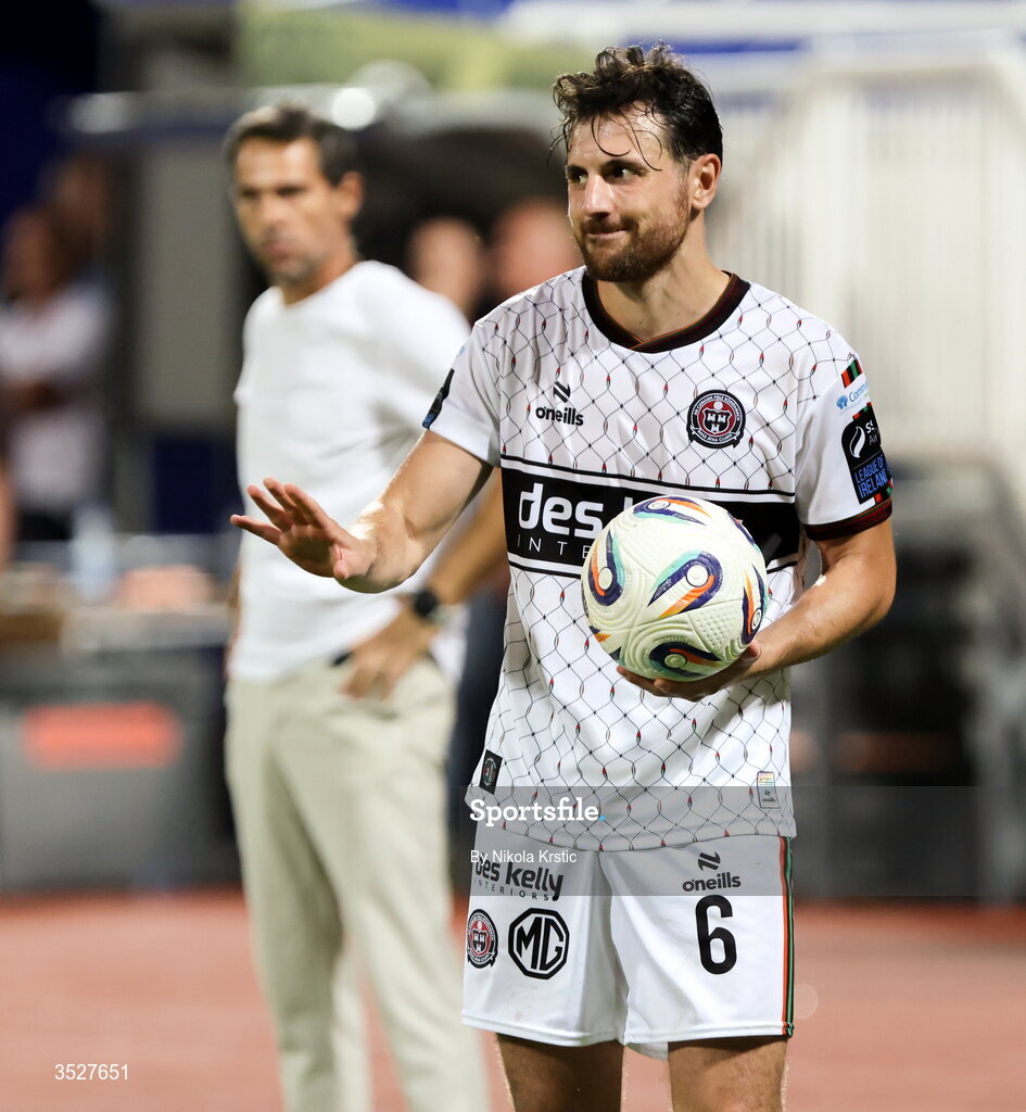 30 July 2026; Jordan Flores of Bohemians during the UEFA Conference League Second Qualifying Round second leg match between Ballkani and Bohemians at Fadil Vokrri Stadium in Pristina, Kosovo. Photo by Nikola Krstic/Sportsfile