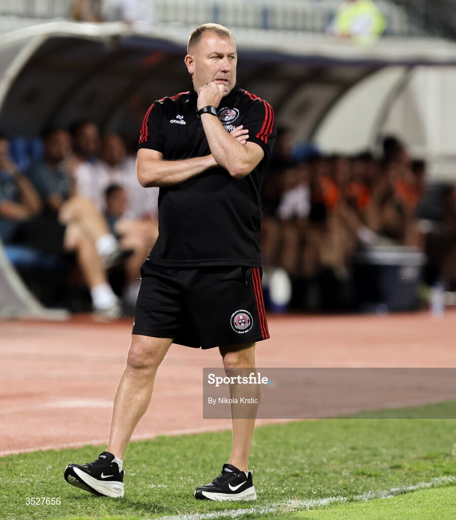 30 July 2026; Bohemians manager Alan Reynolds during the UEFA Conference League Second Qualifying Round second leg match between Ballkani and Bohemians at Fadil Vokrri Stadium in Pristina, Kosovo. Photo by Nikola Krstic/Sportsfile