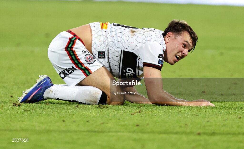 30 July 2026; Dayle Rooney of Bohemians during the UEFA Conference League Second Qualifying Round second leg match between Ballkani and Bohemians at Fadil Vokrri Stadium in Pristina, Kosovo. Photo by Nikola Krstic/Sportsfile