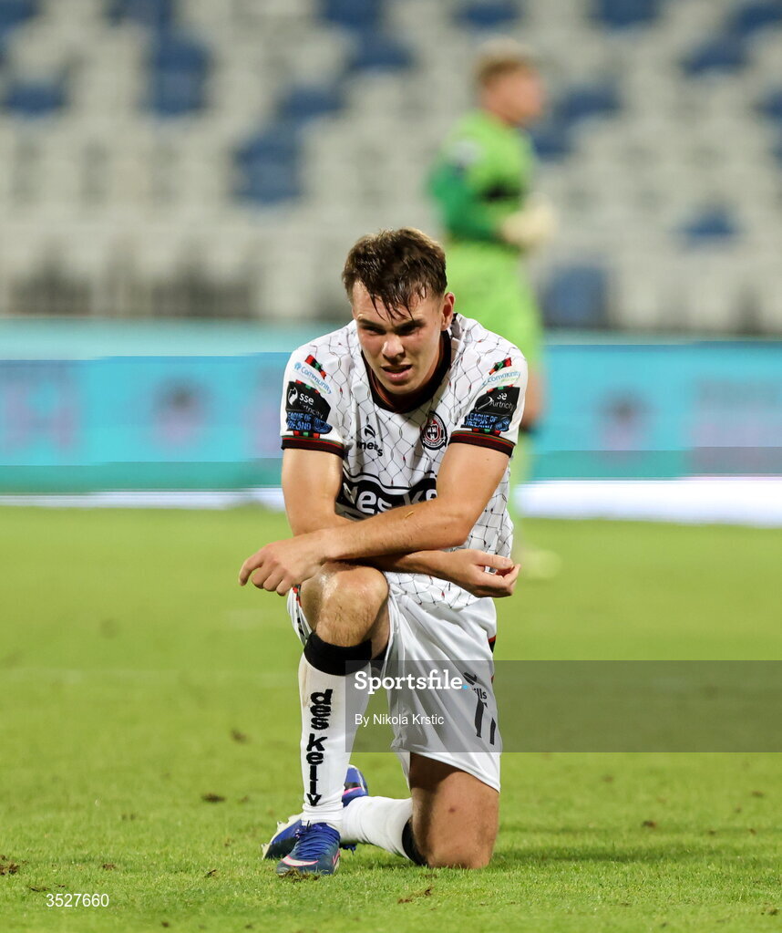 30 July 2026; Dayle Rooney of Bohemians during the UEFA Conference League Second Qualifying Round second leg match between Ballkani and Bohemians at Fadil Vokrri Stadium in Pristina, Kosovo. Photo by Nikola Krstic/Sportsfile