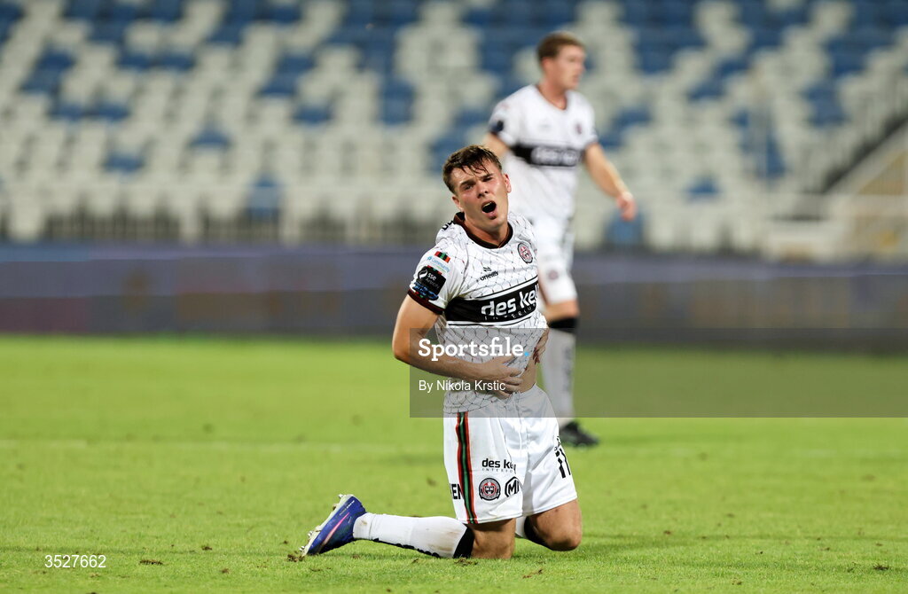 30 July 2026; Dayle Rooney of Bohemians during the UEFA Conference League Second Qualifying Round second leg match between Ballkani and Bohemians at Fadil Vokrri Stadium in Pristina, Kosovo. Photo by Nikola Krstic/Sportsfile