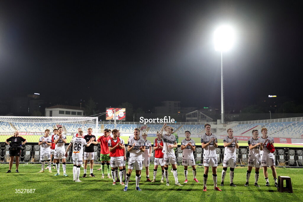 30 July 2026; Bohemians players celebrate after the UEFA Conference League Second Qualifying Round second leg match between Ballkani and Bohemians at Fadil Vokrri Stadium in Pristina, Kosovo. Photo by Nikola Krstic/Sportsfile