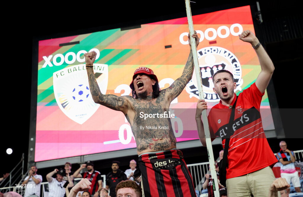 30 July 2026; A Bohemians supporter after the UEFA Conference League Second Qualifying Round second leg match between Ballkani and Bohemians at Fadil Vokrri Stadium in Pristina, Kosovo. Photo by Nikola Krstic/Sportsfile