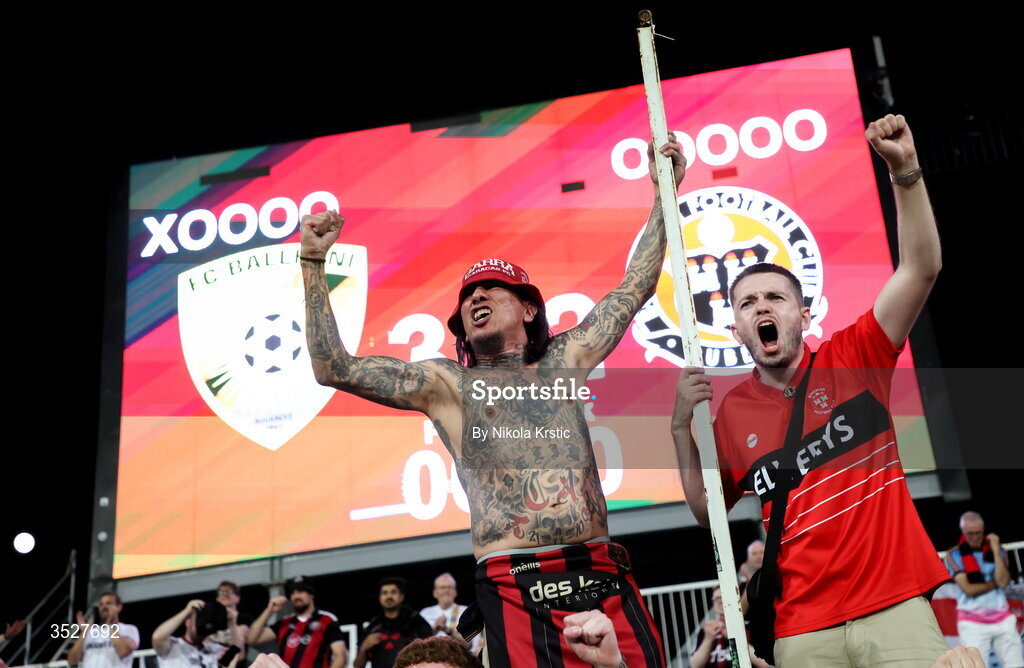 30 July 2026; Bohemians supporters after the UEFA Conference League Second Qualifying Round second leg match between Ballkani and Bohemians at Fadil Vokrri Stadium in Pristina, Kosovo. Photo by Nikola Krstic/Sportsfile