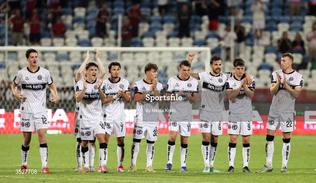 30 July 2026; Bohemians players react during the shoot-out during the UEFA Conference League Second Qualifying Round second leg match between Ballkani and Bohemians at Fadil Vokrri Stadium in Pristina, Kosovo. Photo by Nikola Krstic/Sportsfile