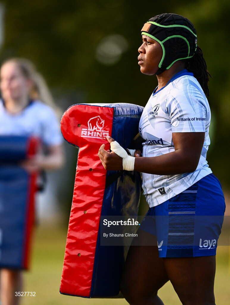 30 July 2026; Linda Djougang during an Leinster rugby women open training session at Kings Hospital School in Dublin. Photo by Shauna Clinton/Sportsfile