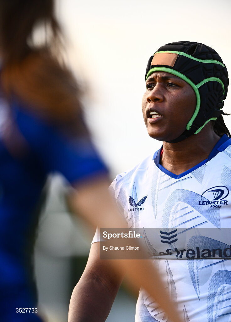 30 July 2026; Linda Djougang during an Leinster rugby women open training session at Kings Hospital School in Dublin. Photo by Shauna Clinton/Sportsfile