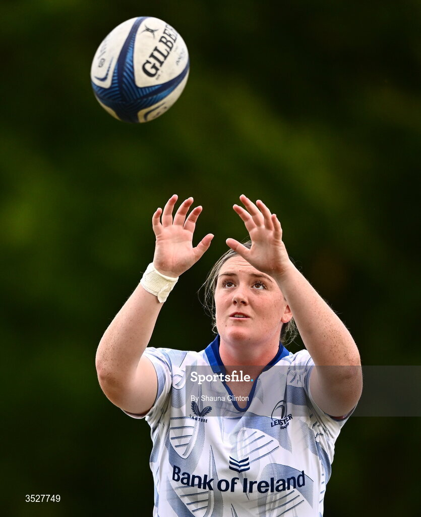 30 July 2026; Hannah Wilson during an Leinster rugby women open training session at Kings Hospital School in Dublin. Photo by Shauna Clinton/Sportsfile