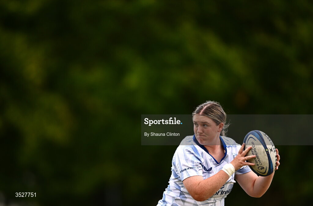 30 July 2026; Hannah Wilson during an Leinster rugby women open training session at Kings Hospital School in Dublin. Photo by Shauna Clinton/Sportsfile