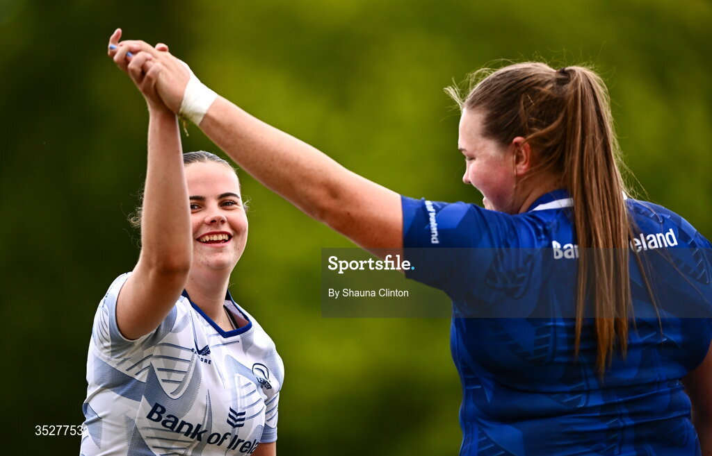 30 July 2026; Julie Nolan, left, and Shona White during an Leinster rugby women open training session at Kings Hospital School in Dublin. Photo by Shauna Clinton/Sportsfile
