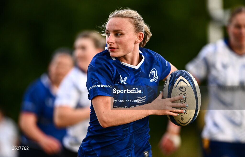 30 July 2026; Emma Tilly during an Leinster rugby women open training session at Kings Hospital School in Dublin. Photo by Shauna Clinton/Sportsfile