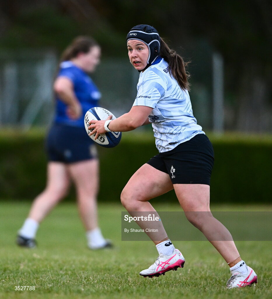 30 July 2026; Sarah Delaney during an Leinster rugby women open training session at Kings Hospital School in Dublin. Photo by Shauna Clinton/Sportsfile
